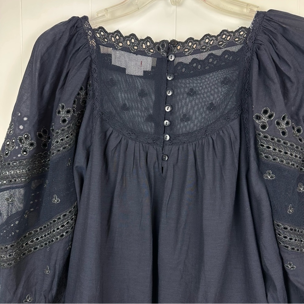 Anthropologie Jaslyn Embroidered Peasant Top Navy Size S - Picture 10 of 15
